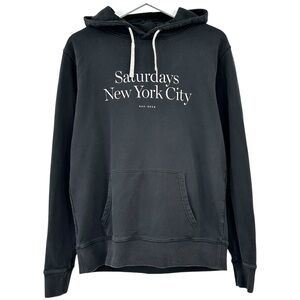 Saturdays Faded Black Logo Print Hoodie sz L